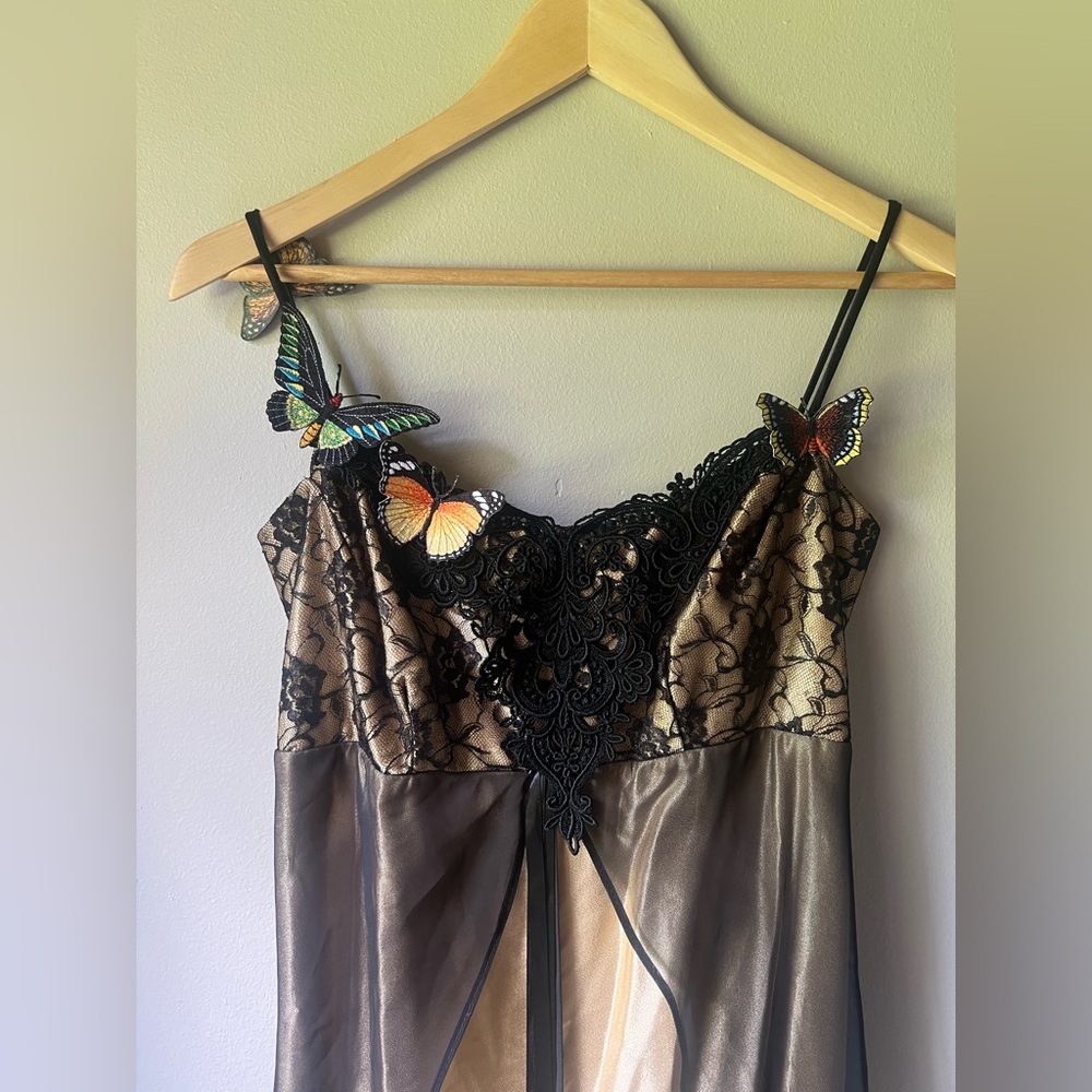 90s Y2K Loralie Elegant Black and Butter Yellow Lace Dress w/ Butterfly Details